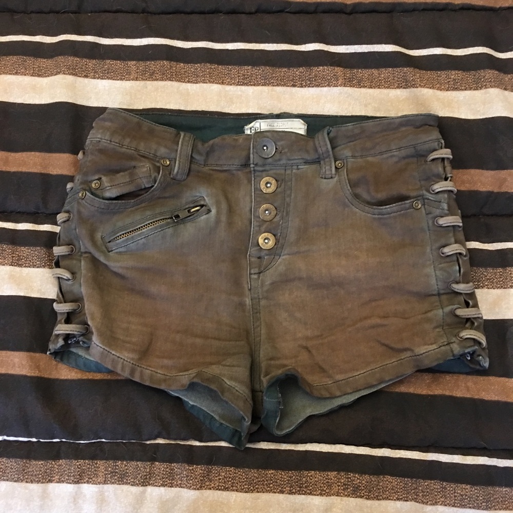 Brown button up free people shorts